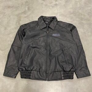 Vintage y2k 90s black nra spellout a-2 collared aviator leather jacket